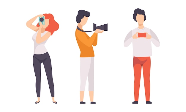 Personas que toman fotos con cámaras Establecen una afición o profesión creativa Establecen una ilustración vectorial plana