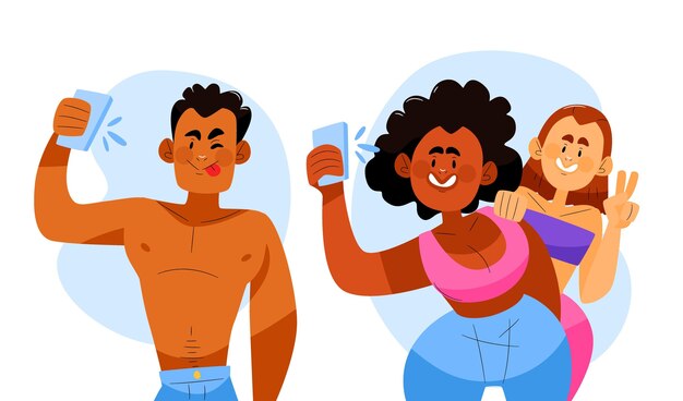 Personas que toman fotos con teléfonos inteligentes ilustradas.