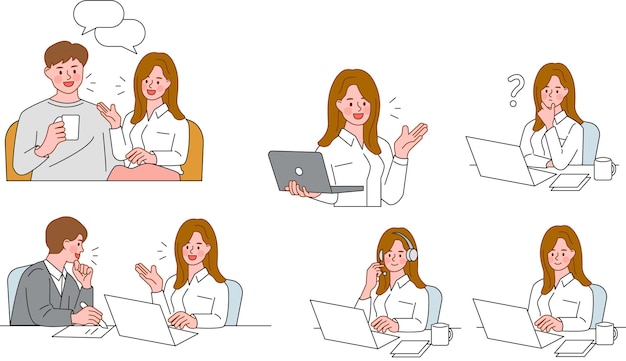 Personas que trabajan juntas teniendo reuniones y usando computadoras