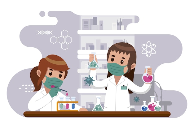 Personas que trabajan en el laboratorio de ciencias.