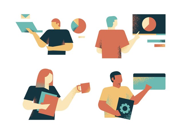 Personas que trabajan en la oficina Trabajo en equipo Lluvia de ideas Ilustración de vector plano