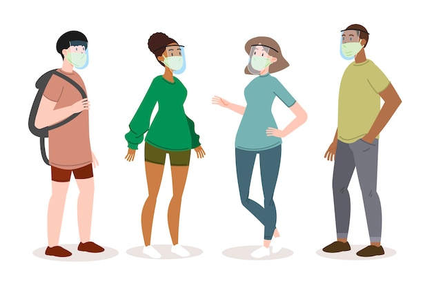 Vector personas que usan mascarilla y máscara