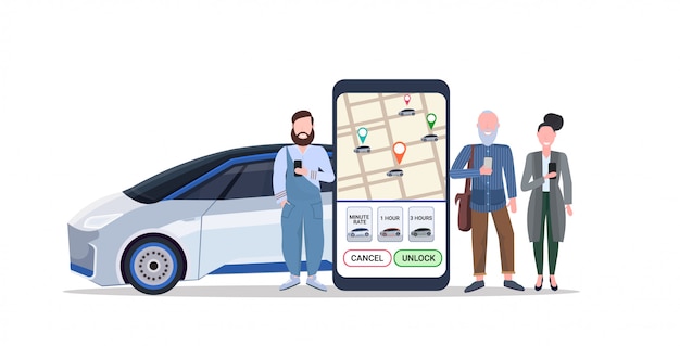 personas que usan la pantalla del teléfono inteligente de la aplicación móvil con el mapa gps que ordena el concepto de uso compartido del automóvil de taxi aplicación de servicio de transporte compartido