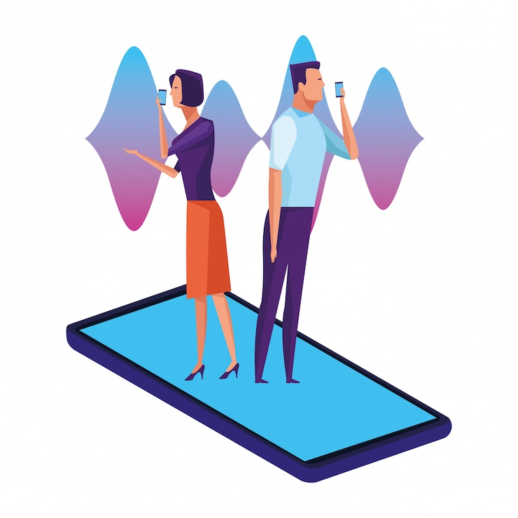 Vector personas que usan reconocimiento de voz.