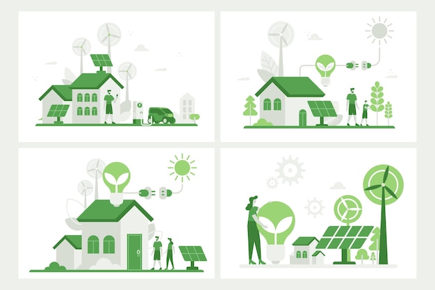 Personas que utilizan fuentes de energía renovables con tecnología ecológica del futuro