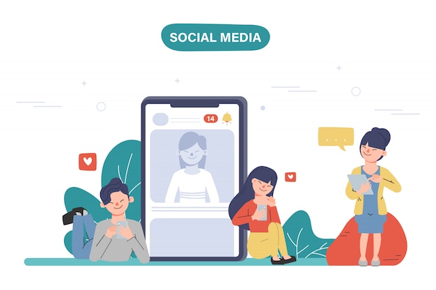 Personas que utilizan el teléfono móvil para la comunicación de redes sociales. Gente de la comunidad en línea.
