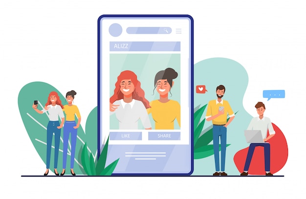 Personas que utilizan el teléfono móvil para la comunicación de redes sociales.