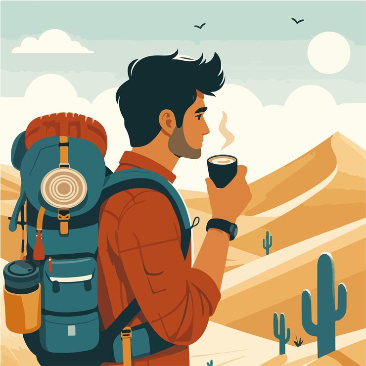 Vector personas de senderismo sentadas en las montañas ilustración vectorial