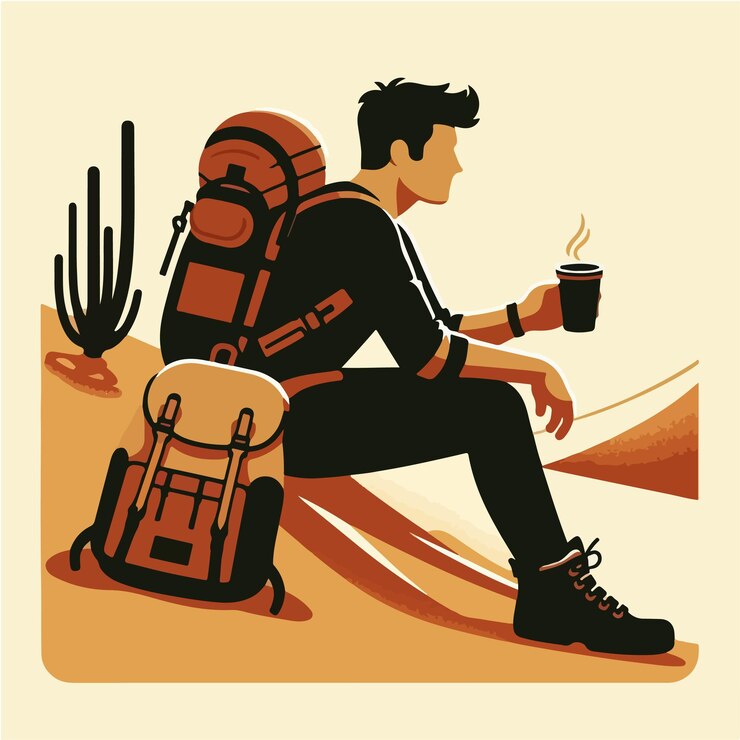 Vector personas de senderismo sentadas en las montañas ilustración vectorial
