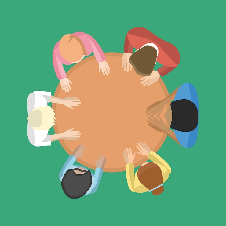 Vector personas sentadas alrededor de la mesa