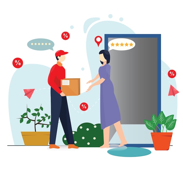 personas en el servicio de entrega con ilustración vectorial del concepto del paquete