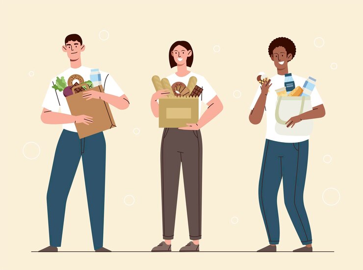 Vector personas con set de comida