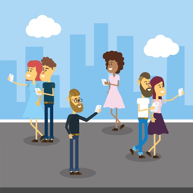 personas con tecnología de conexión social y teléfono inteligente