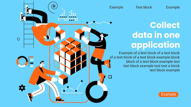 Vector las personas trabajan en equipo análisis de datos y situaciones de oficina las personas recopilan datos en una sola aplicación