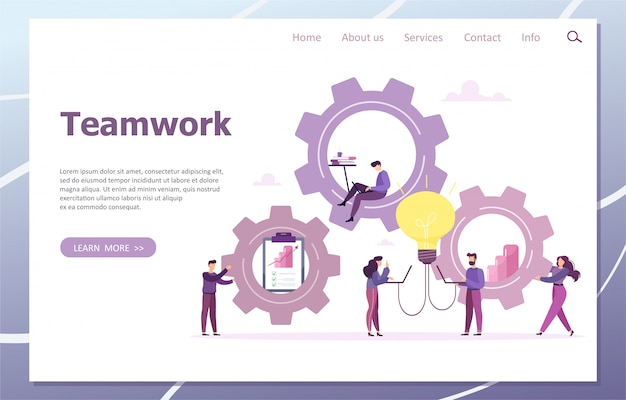 Las personas trabajan en equipo e interactúan con los horarios. negocios, gestión de flujo de trabajo y situaciones de oficina. plantilla de página de aterrizaje. desarrollo de una nueva idea. ilustración.