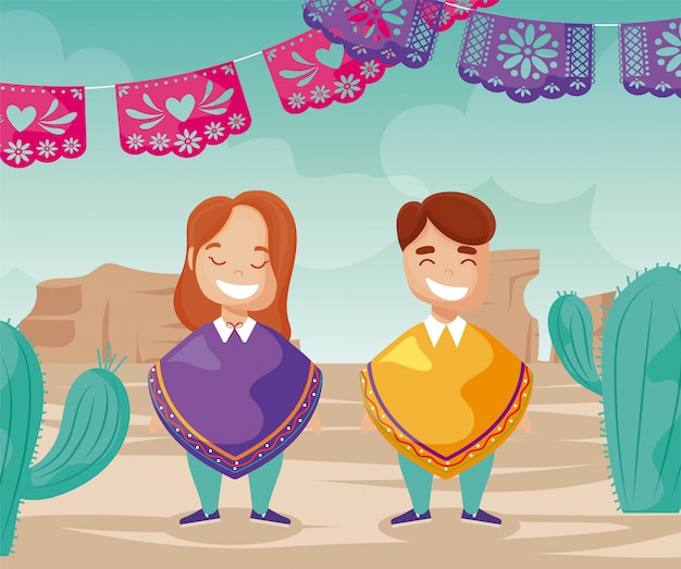 Vector personas en traje tradicional mexicano