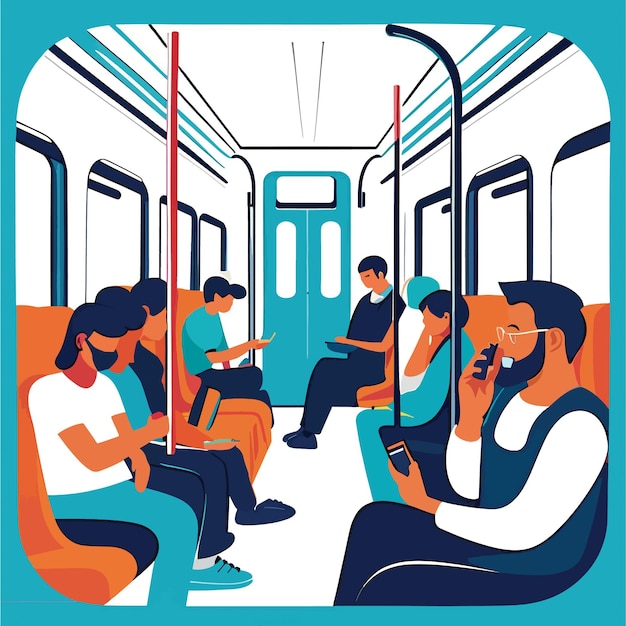 Vector personas en el tren sentadas