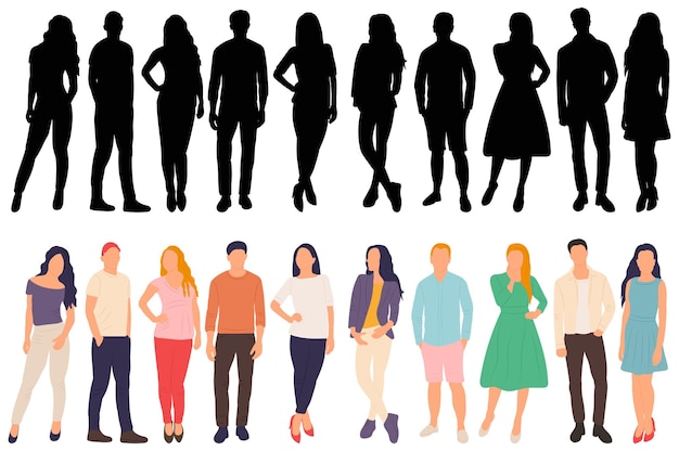 Personas en vector aislado de silueta de estilo plano