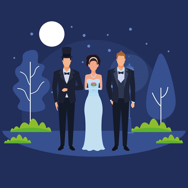 Vector personas vestidas para boda