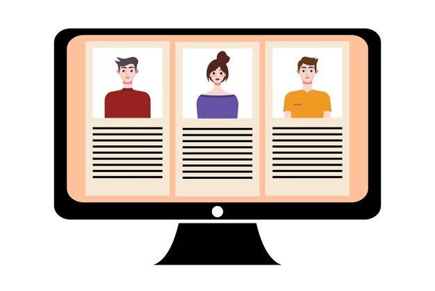 Personas en videoconferencia en la pantalla de la computadora Concepto de videoconference de reunión en línea Ilustración vectorial