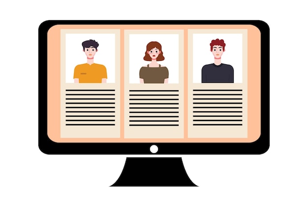 Personas en videoconferencia en la pantalla de la computadora Concepto de videoconference de reunión en línea Ilustración vectorial