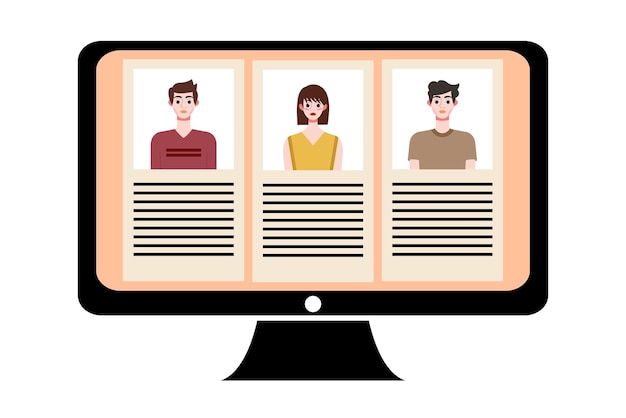 Personas en videoconferencia en la pantalla de la computadora Concepto de videoconference de reunión en línea Vector illustrati