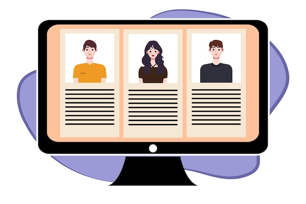Personas en videoconferencia en la pantalla de la computadora Concepto de videoconference de reunión en línea Vector illustrati