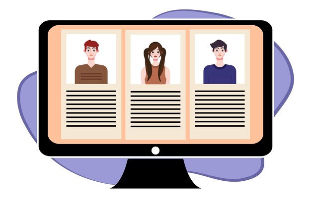 Personas en videoconferencia en la pantalla de la computadora Concepto de videoconference de reunión en línea Vector illustrati