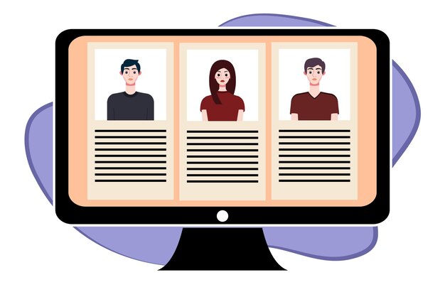 Personas en videoconferencia en la pantalla de la computadora Concepto de videoconference de reunión en línea Vector illustrati