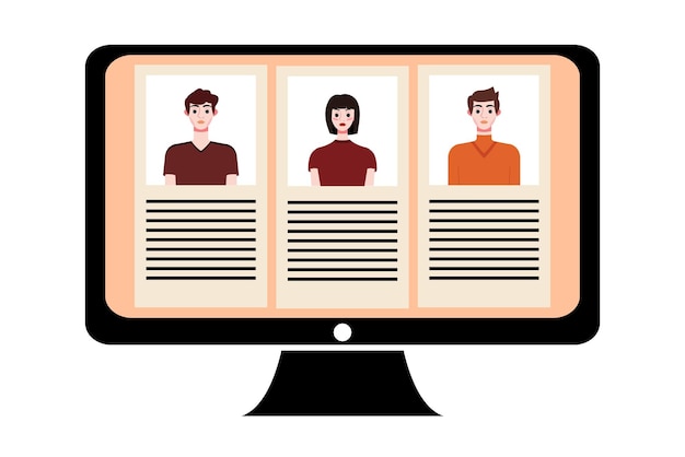 Personas en videoconferencia en la pantalla de la computadora Concepto de videoconference de reunión en línea Vector illustrati