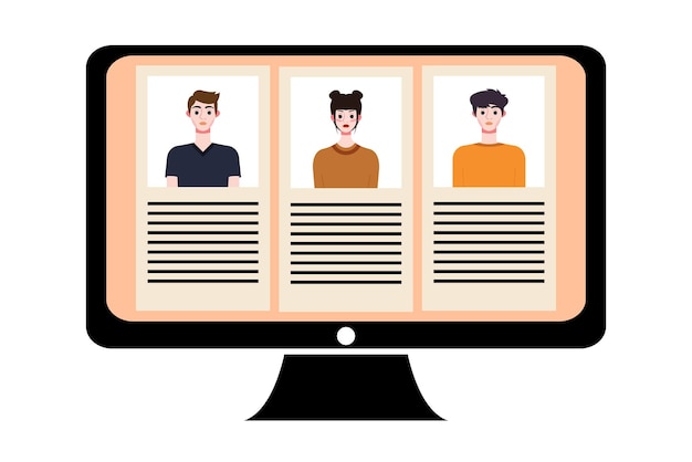 Personas en videoconferencia en la pantalla de la computadora Concepto de videoconference de reunión en línea Vector illustrati