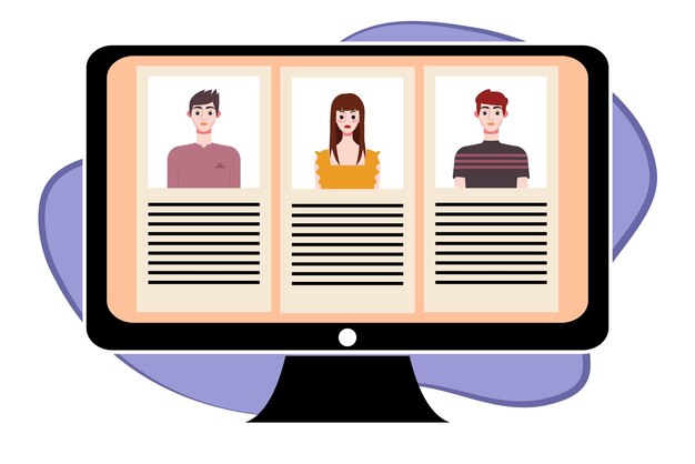 Personas en videoconferencia en la pantalla de la computadora Concepto de videoconference de reunión en línea Vector illustrati