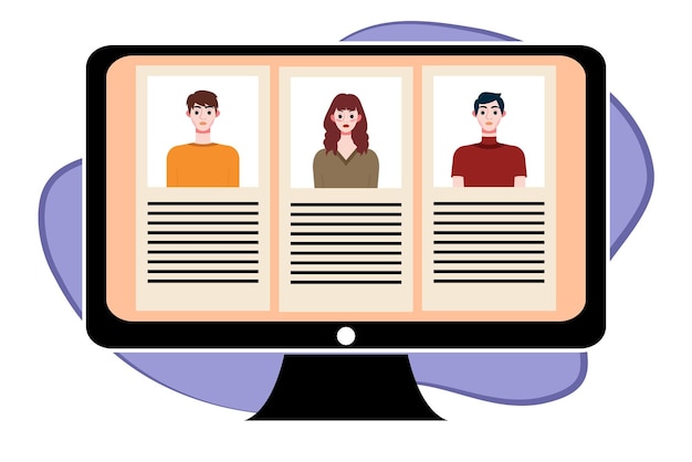 Personas en videoconferencia en la pantalla de la computadora Concepto de videoconference de reunión en línea Vector illustrati