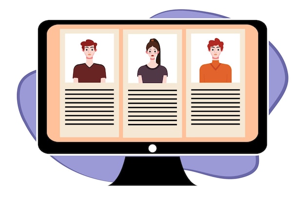 Personas en videoconferencia en la pantalla de la computadora Concepto de videoconference de reunión en línea Vector illustrati