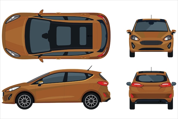 Vector perspectiva 3d de vehículo suv de color marrón vectorial realista aislado con vistas laterales delanteras traseras