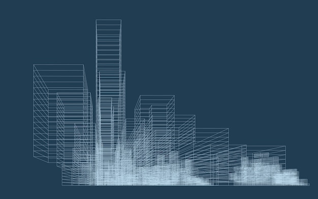 Perspectiva de estructura de alambre 3D de la construcción Fondo de la ciudad de estructura de ala abstracta para el diseño de plantillas Ilustración vectorial