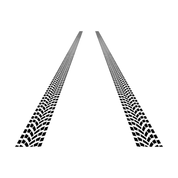 Perspectiva de pistas de neumáticos de carretera aislada sobre fondo blanco Imprimir pista de rueda texturizada Marcas de neumáticos silueta de marcas de rodadura de neumáticos para máquina y vehículo Ilustración vectorial