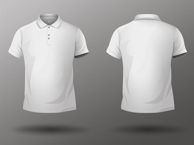 Vector perspectivas de una camiseta polo blanca vistas delanteras y traseras ilustradas