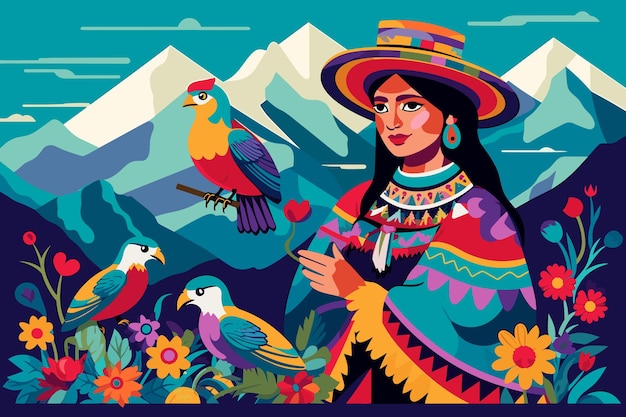 Vector perú vibrante una ilustración vectorial plana de la naturaleza y la cultura