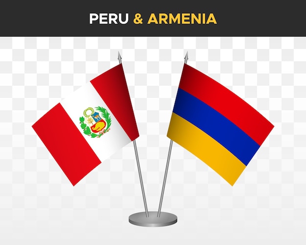 Perú vs Armenia escritorio banderas maqueta aislado 3d vector ilustración tabla bandera