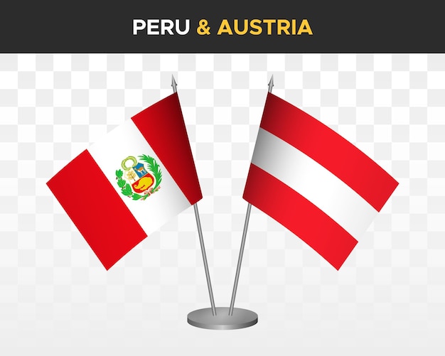 Perú vs Austria banderas de escritorio maqueta aislado 3d vector ilustración bandera de mesa