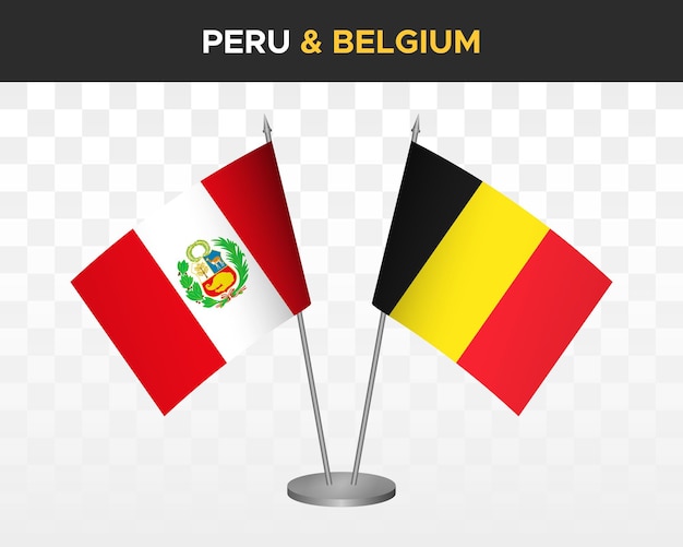 Perú vs Bélgica banderas de escritorio maqueta aislado 3d vector ilustración bandera de mesa