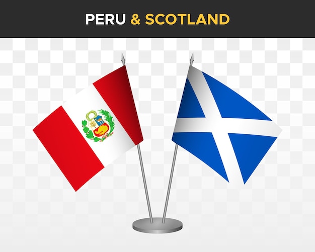 Perú vs Escocia escritorio banderas maqueta aislado 3d vector ilustración tabla bandera