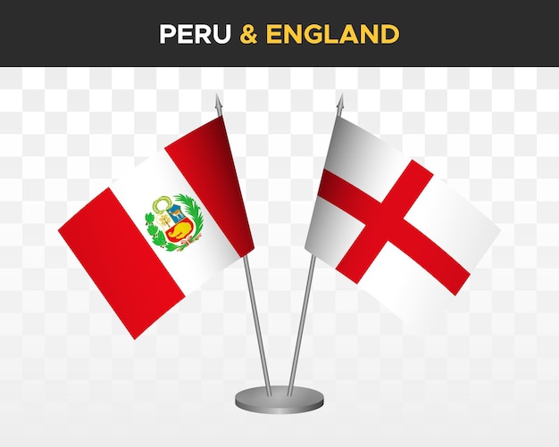 Perú vs Inglaterra escritorio banderas maqueta aislado 3d vector ilustración tabla bandera