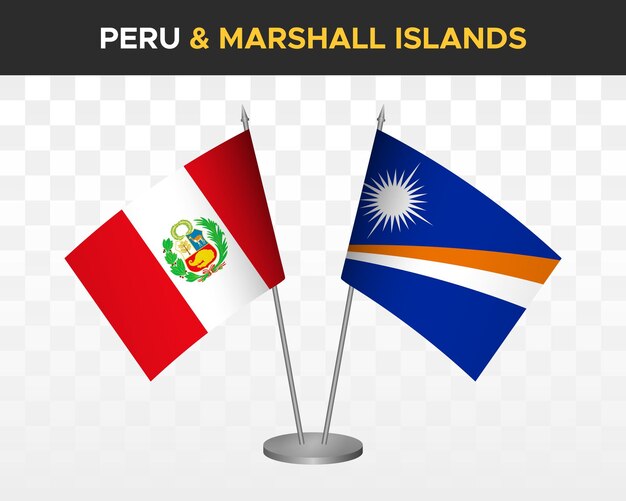 Perú vs Islas Marshall maqueta de banderas de escritorio aislado 3d vector ilustración bandera de mesa