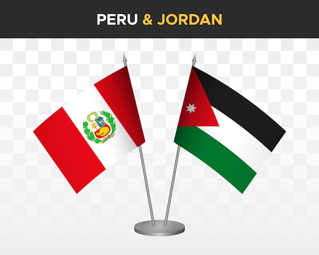 Perú vs Jordania escritorio banderas maqueta aislado 3d vector ilustración tabla bandera