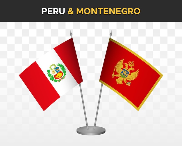 Perú vs montenegro escritorio banderas maqueta aislado 3d vector ilustración tabla bandera