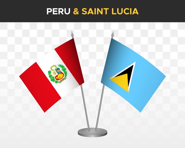 Perú vs Santa Lucía escritorio banderas maqueta aislado 3d vector ilustración tabla bandera