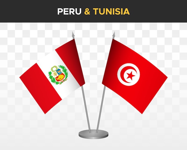 Perú vs Túnez banderas de escritorio maqueta aislado 3d vector ilustración bandera de mesa