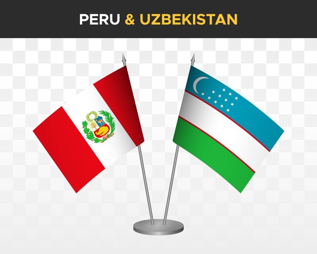 Perú vs Uzbekistán banderas de escritorio maqueta aislado 3d vector ilustración tabla bandera